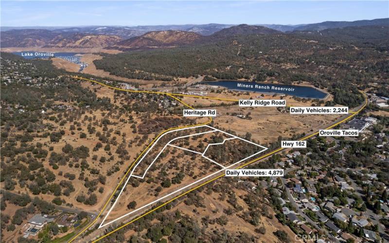 View of Lake Oroville, and Miners Ranch Reservoir, looking Northeast of the property. Traffic counts as of 10-1-21