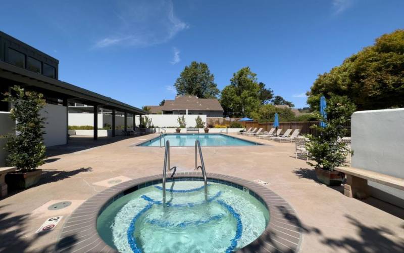 Tranquil community pool and spa with Dove Court access.