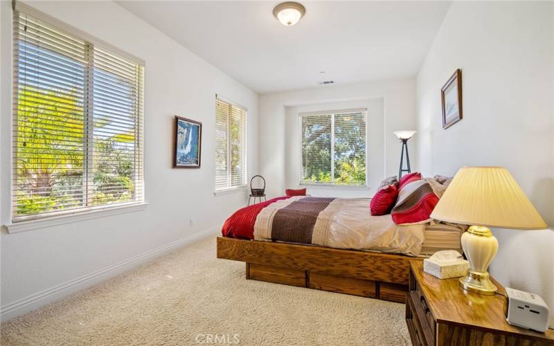 With multiple windows, the bedroom is brightened with natural light and offers views out the front of the home.