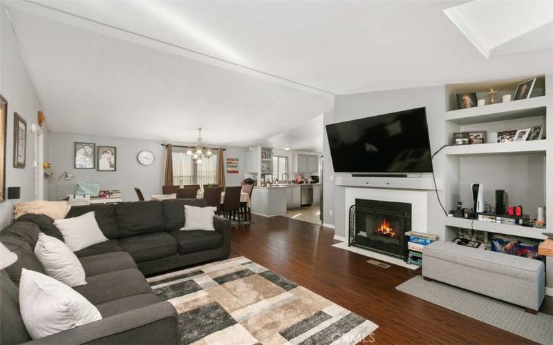 Spacious living room with fireplace