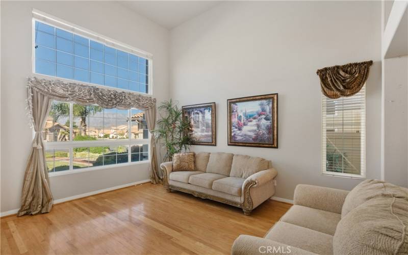 The front living room window offers views of the community and the mountains beyond.