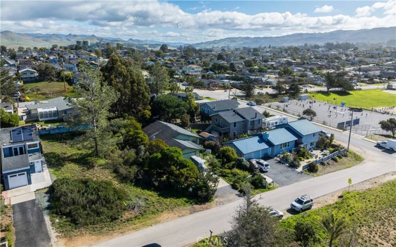 Aerial view of lot and neighborhood