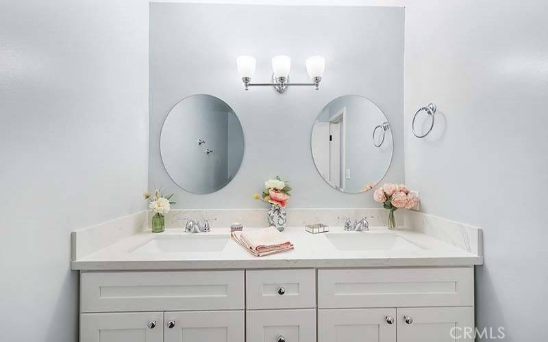 Master suite double sink quartz vanity  Mr. Clean lives here!