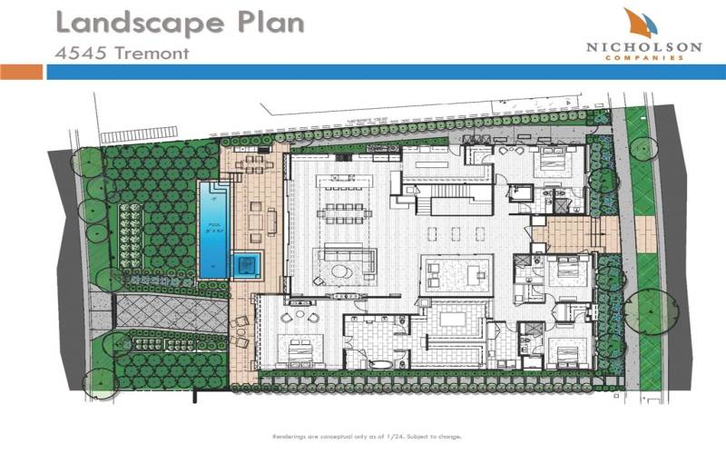 Landscape plan with alternate Primary Bath plan