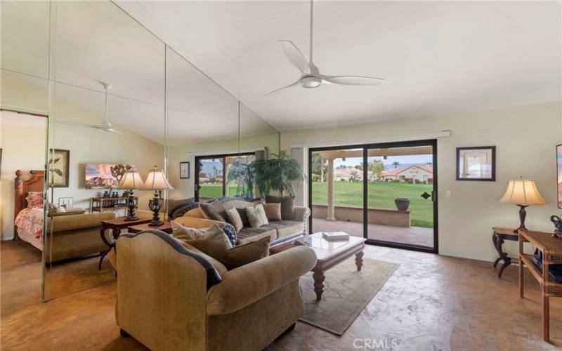 Spacious living area with view of the golf course