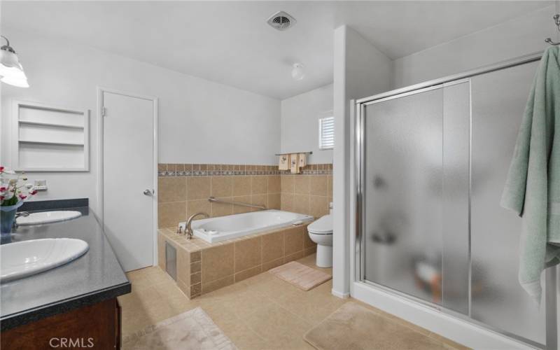 Primary Bathroom with Walk in shower and Jetted Tub