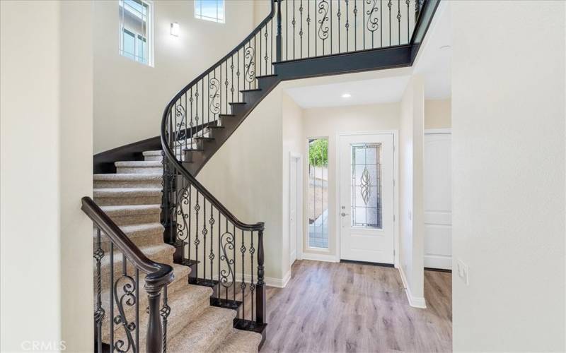 Spiral Staircase with Wood and Rod Iron.