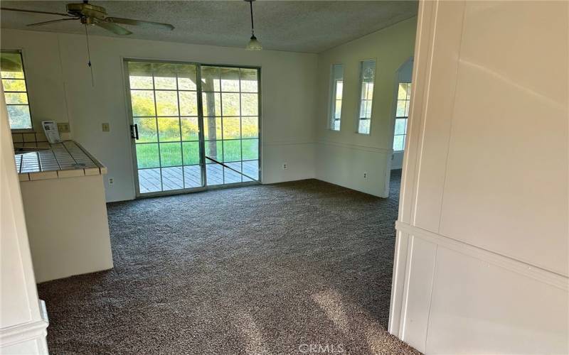 Newly installed carpet in the dining area.