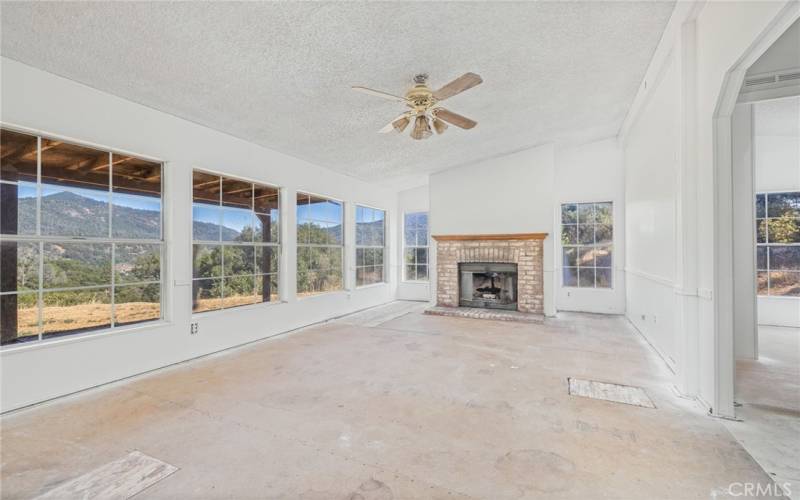 Den with fireplace and lots of natural light!