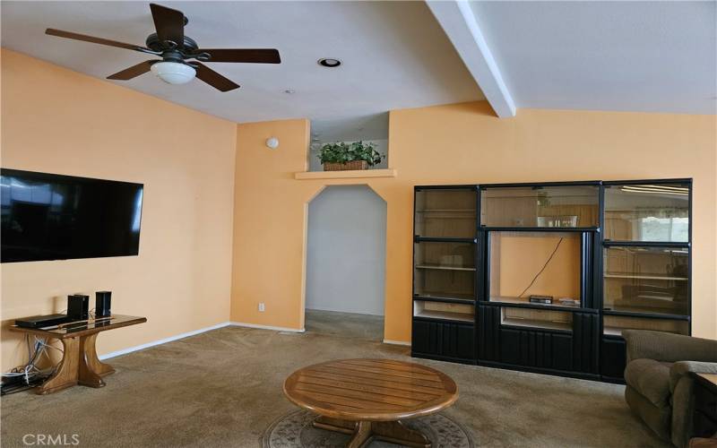 Family room with ceiling fan