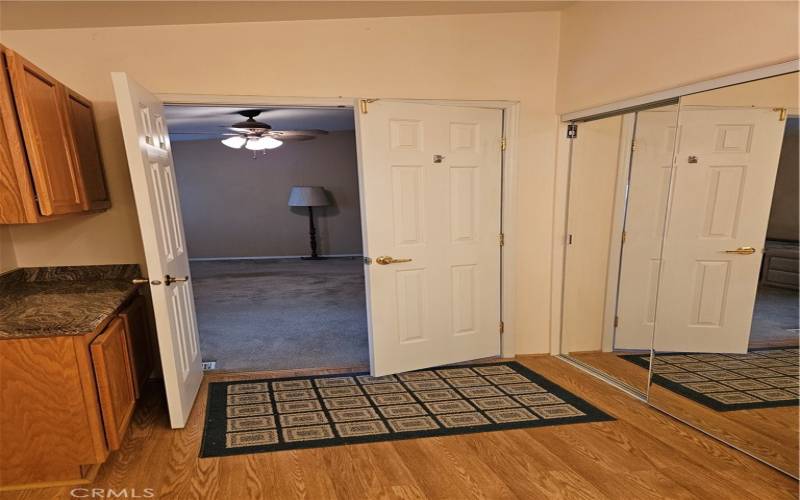 Primary bathroom with granite counter tops