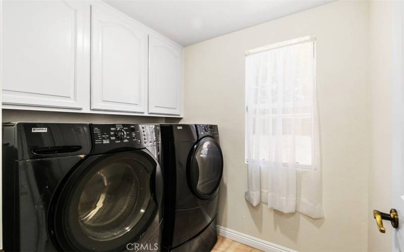 Laundry room with full size washer/dryer.