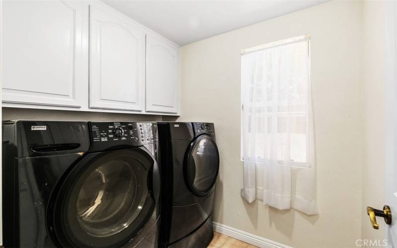 Laundry room with full size washer/dryer.