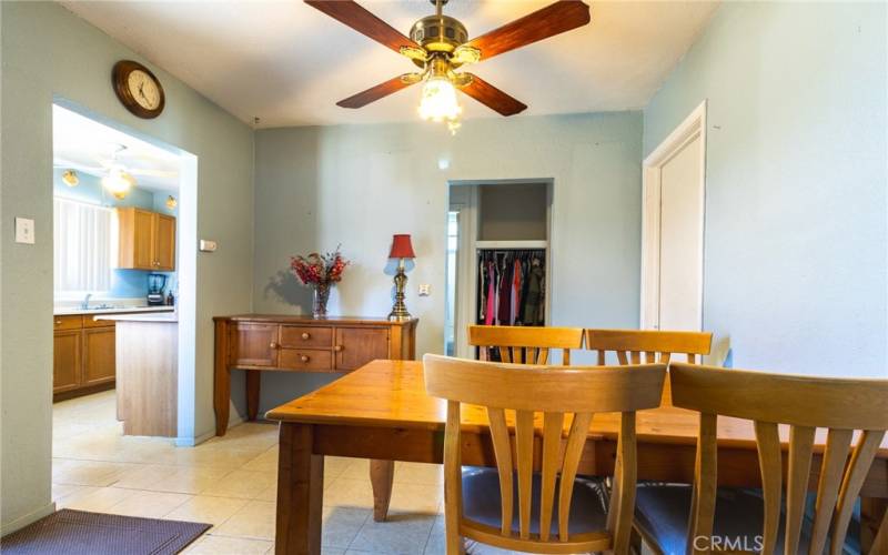 Dining room with view toward kitchen area.