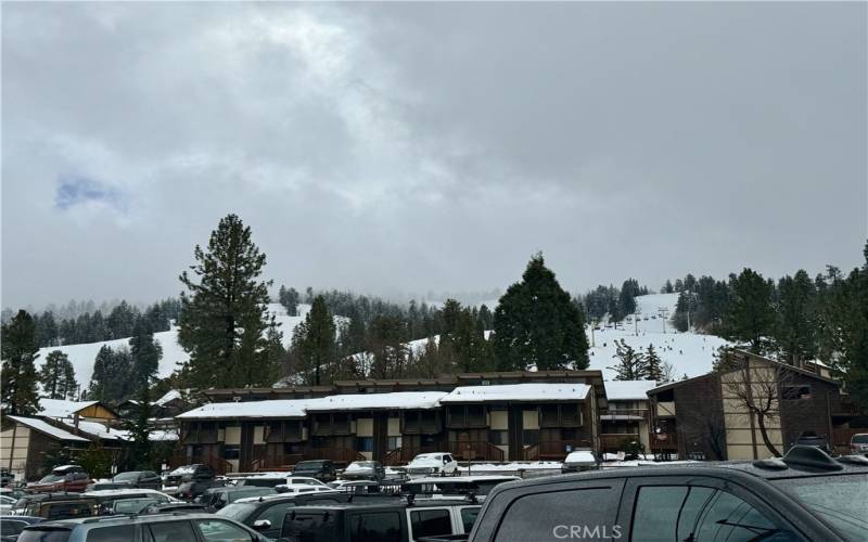 Snow Summit, Standing On Property.  Property Line Backs to Snow Summit Parking Lot