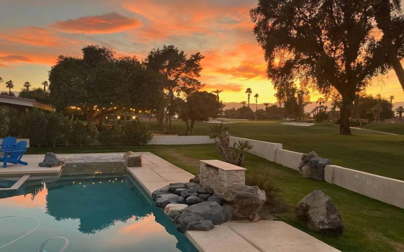 Sunset photo backyard and pool