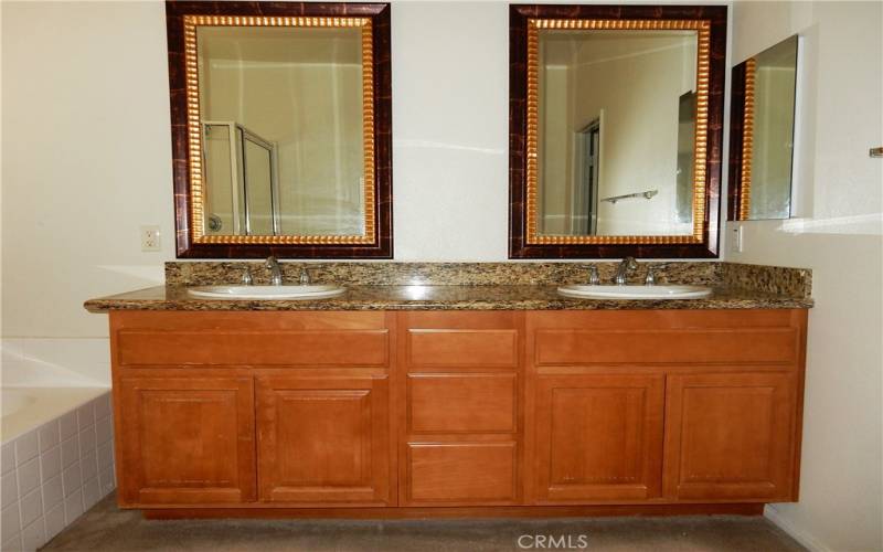 Double vanity in the main suite bathroom.