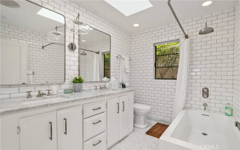 Dual vanity sink and bathtub/shower
