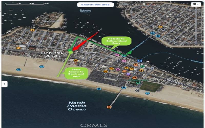 Map - Proximity to Beach, Balboa Ferry, Fun Zone