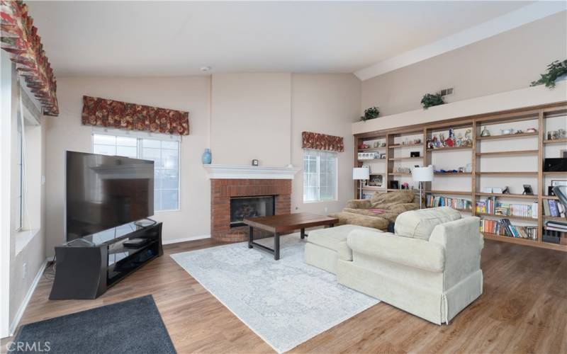 Family Room with Built-In Shelves & Fireplace