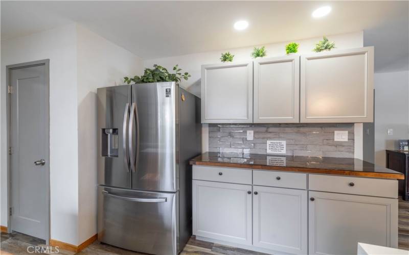 Butcher block counters/accents.