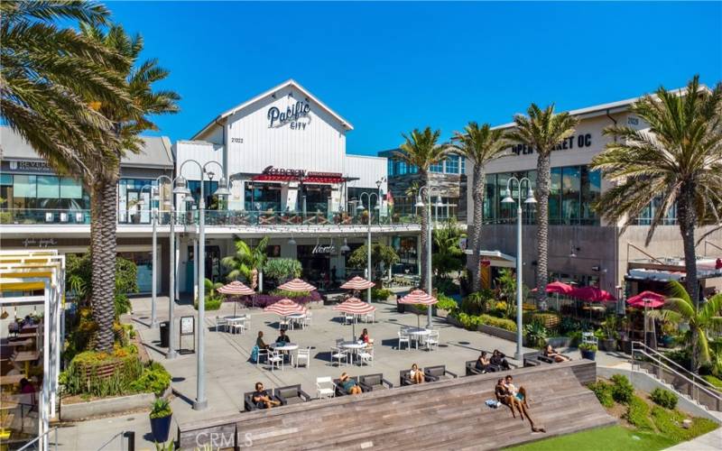 Pacific City. High-end beachfront mall providing trendy retail shops, an array of restaurants & miniature golf.