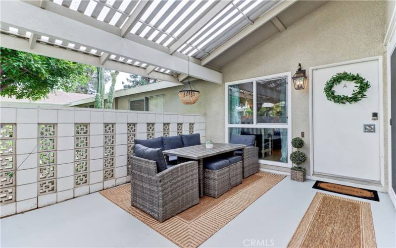 Covered patio for outdoor entertaining.