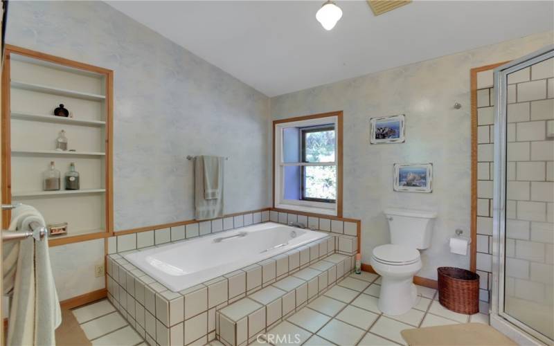 Primary bathroom with soaking tub and separate shower
