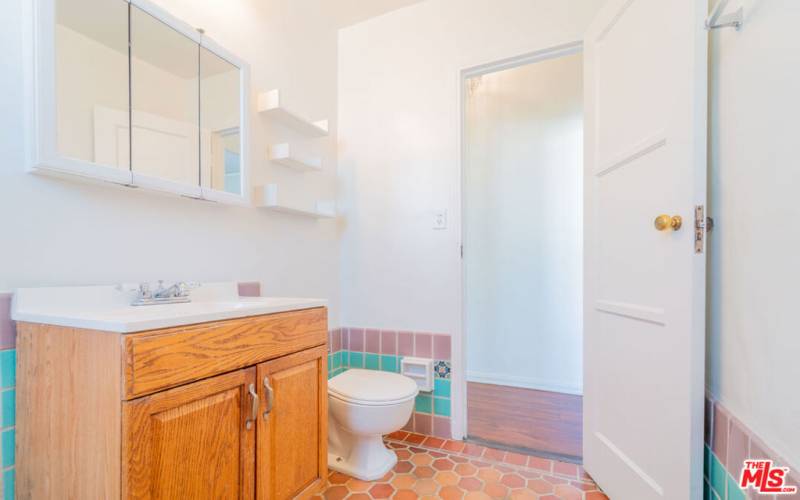 Bathroom facing hallway