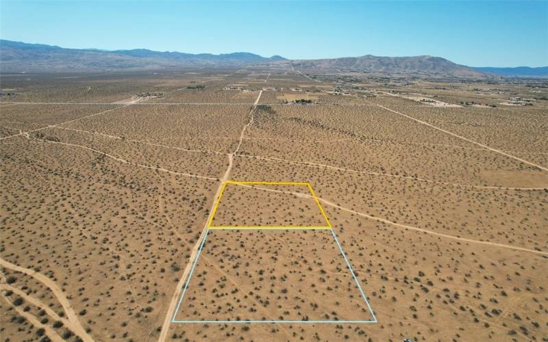 Looking toward the South of Apple Valley. Blue Highlighted Boundaries is APN 0439-402-11-0000 - Yellow Highlighted Boundaries is APN 0439-402-10-0000.
