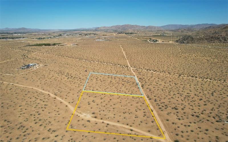 Looking toward the North of Apple Valley. Yellow Highlighted Boundaries is APN 0439-402-10-0000 - Blue Highlighted Boundaries is APN 0439-402-11-0000.