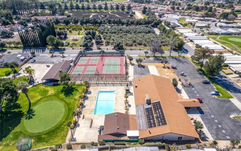 Arial View of Clubhouse, courts, pool and golf course