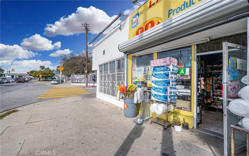 Exterior view of retail shops