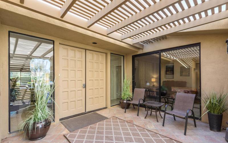 Gated courtyard entry.