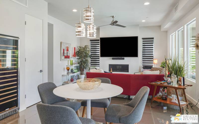 Dining area with built in wine cooler