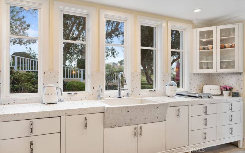 Kitchen with terrazzo sink and designer cabinets