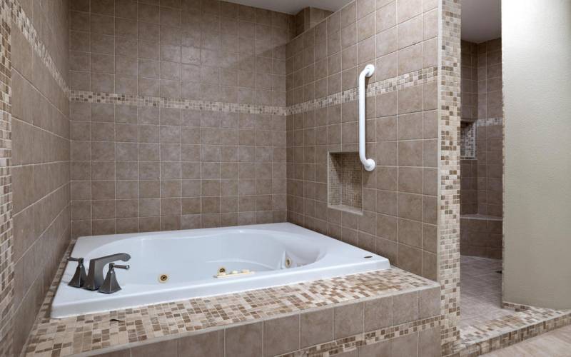 Primary Jetted Tub and Tiled Shower