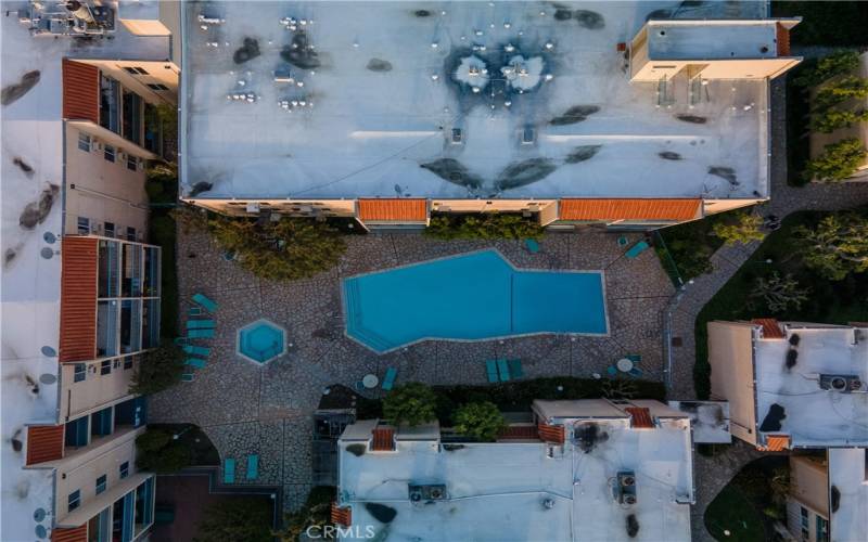Aerial shot of the community pool