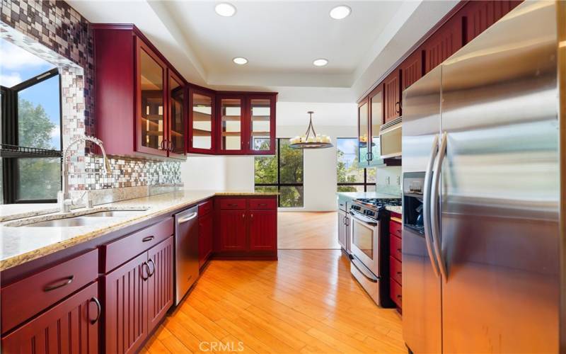 End-Unit Kitchen with View of the Pool