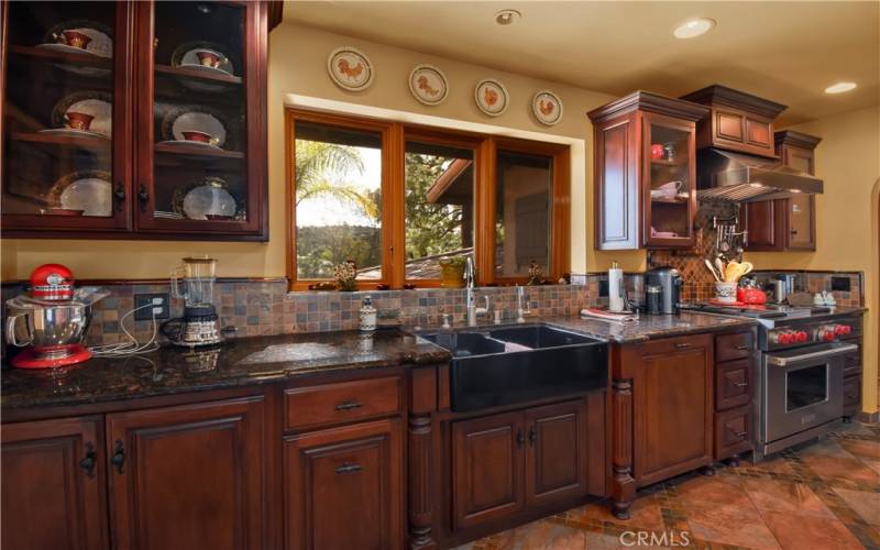 Expansive entertainer's kitchen with lovely pastoral views