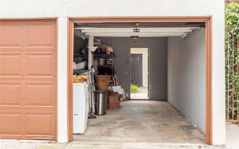 Garage door open.