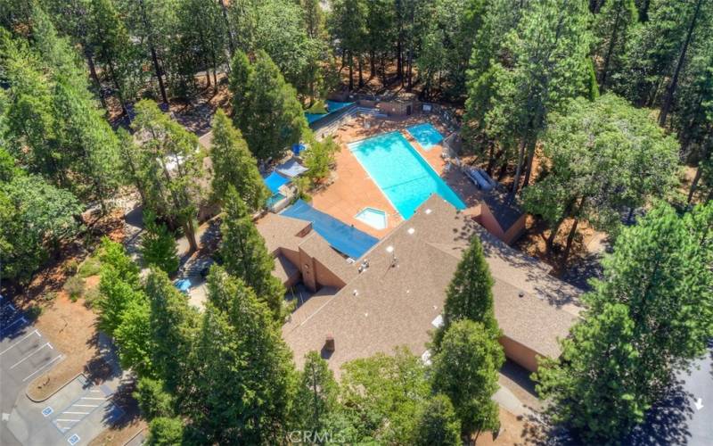 
Aerial view of Paradise Pines community center