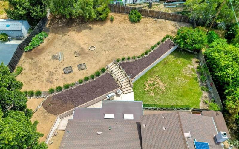 Great aerial photo of the back yard.