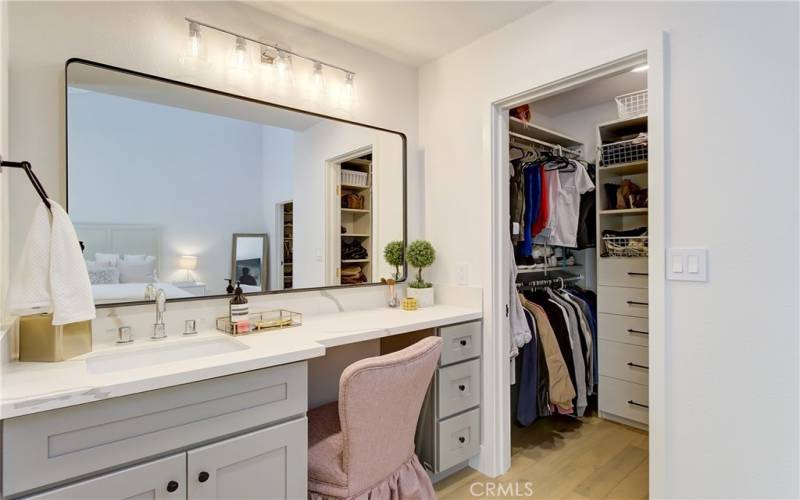 Primary Master bedroom suite separate vanity with walk in closet