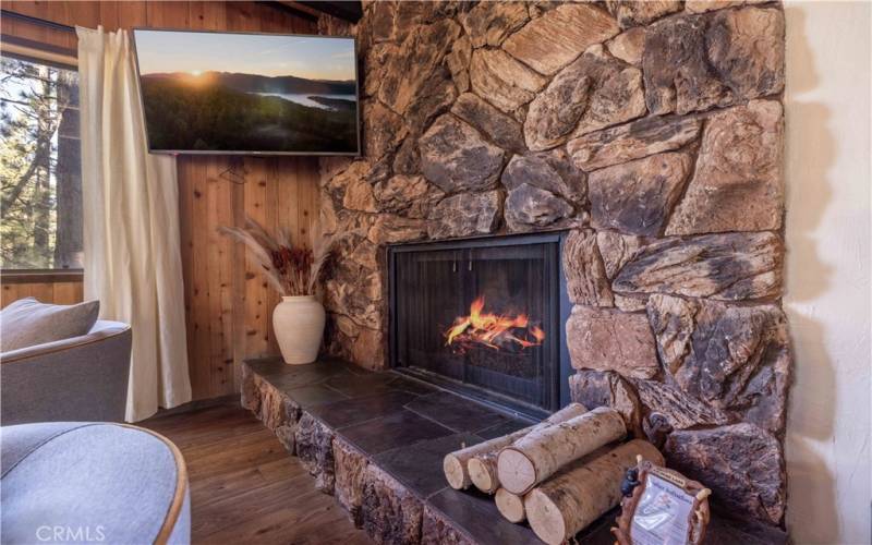 Native stone fireplace for those winter nights!