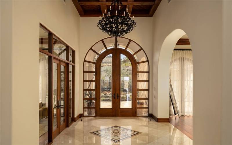 Front Entrance Wood and Glass Arched Doors