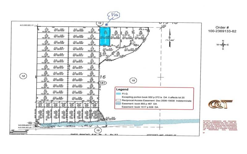 Plotted Easement Map. PIQ in Blue.