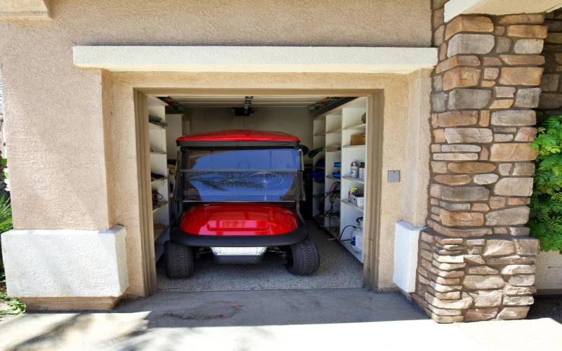 Golf cart inside garage