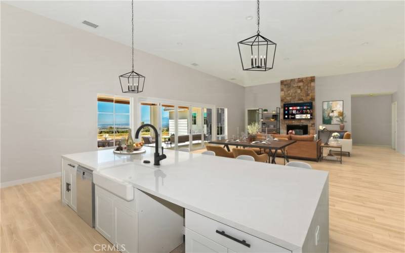 Kitchen, Dining Area, and Great Room; Virtually staged