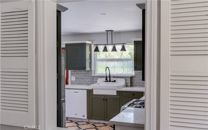 View into kitchen from living room